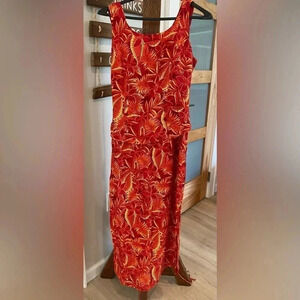 Miss Scarlet Tropical Hawaiian Cruise Y2K Sleeveless Slit Maxi Dress 10p EUC‎